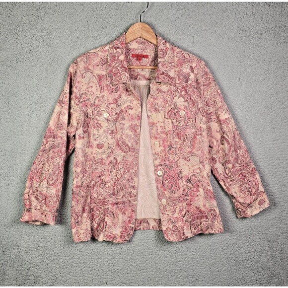 Joni B Blush Rose Paisley Print Shirt Jacket Shacket Large - Picture 3 of 16